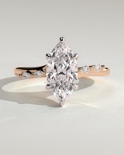 Elsie - Marquise Claw Solitaire with Hidden Halo, Opposing Marquise Accents and Cathedral High Setting Engagement Ring - Rose Two-Tone