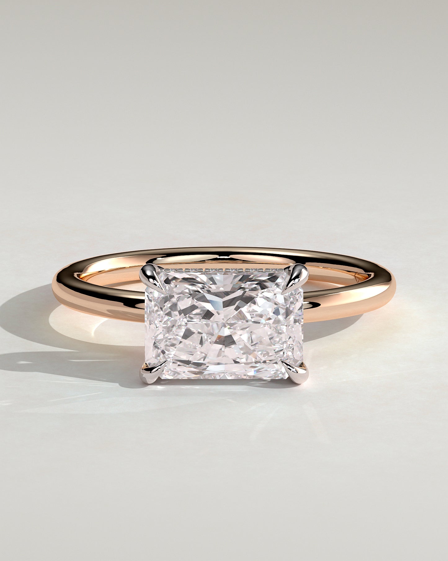 Francene - Radiant East West Claw Solitaire with Hidden Halo Engagement Ring - Rose Two-Tone - Rose Two-Tone 2ct