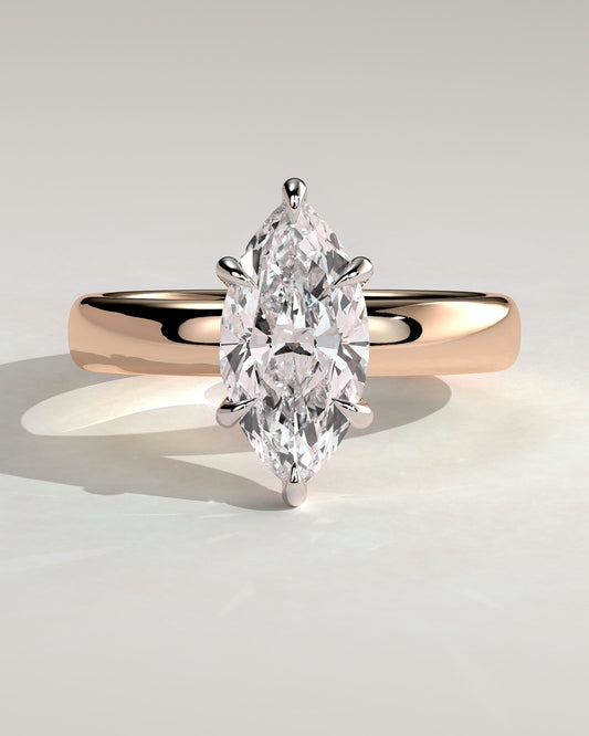 Gigi - Marquise Claw Solitaire with Cigar Band and Hidden Halo Engagement Ring - Rose Two-Tone