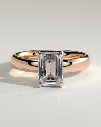 Kate - Emerald Claw Solitaire with Cigar Band and Hidden Halo Engagement Ring - Rose Two-Tone