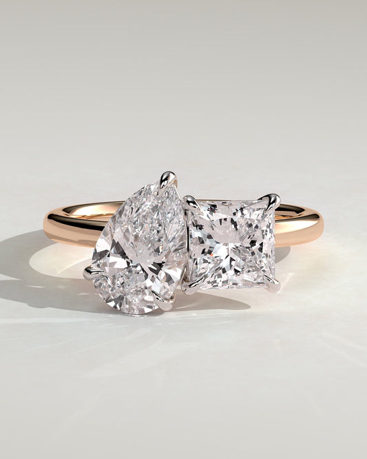 Svea - Pear and Princess Claw Toi et Moi Engagement Ring - Rose Two-Tone