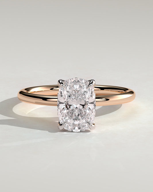 Tilly - Elongated Cushion Claw Solitaire with Petal Gallery and Accent Leaf Detail Engagement Ring - Rose Two-Tone