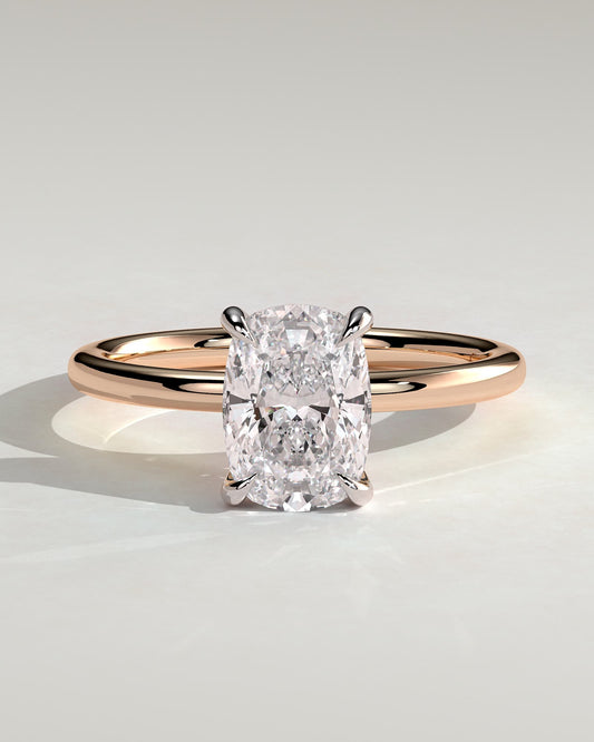 Leonora - Elongated Cushion Claw Solitaire Engagement Ring - Rose Two-Tone