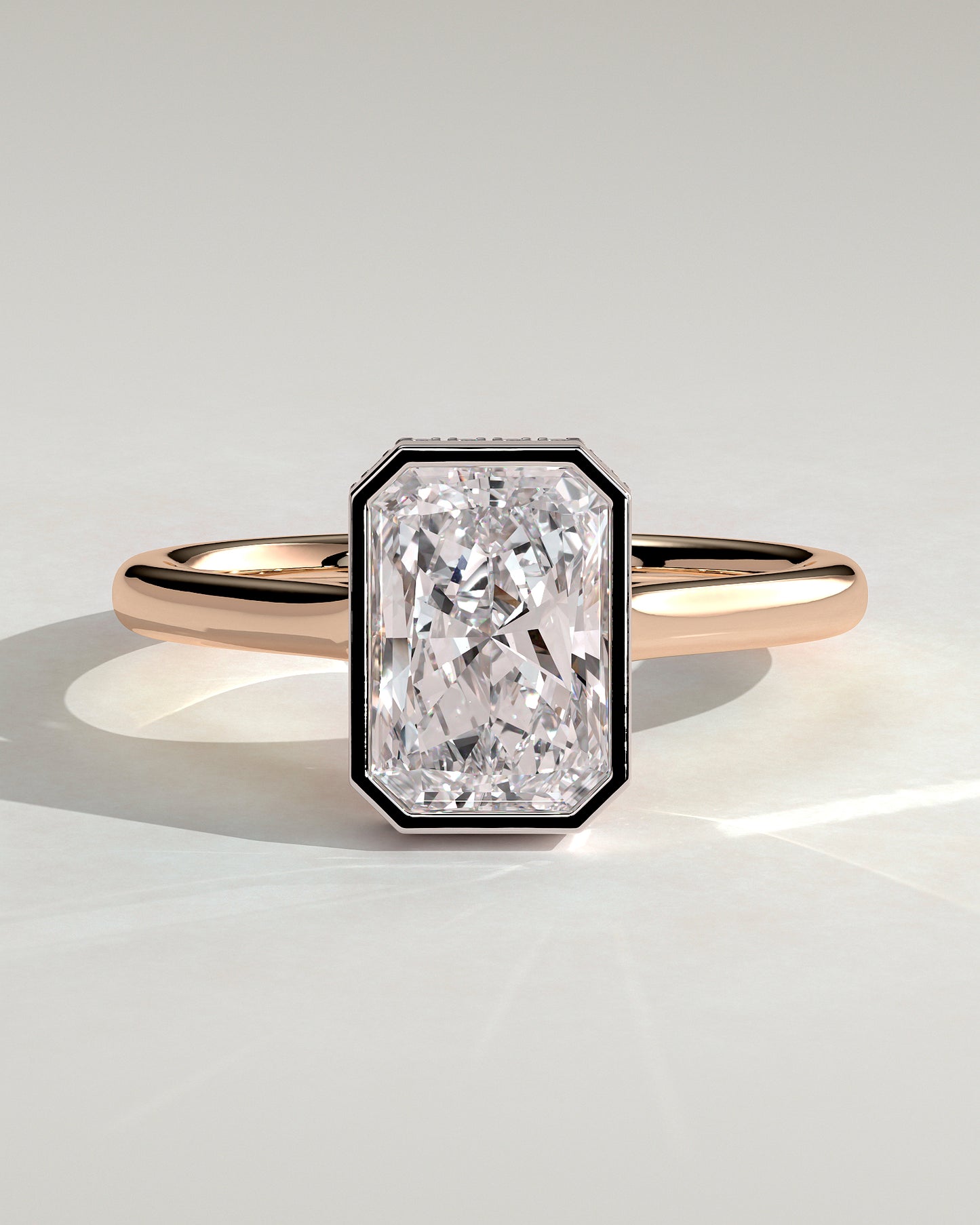 Bennie - Radiant Bezel Solitaire with Hidden Halo and Cathedral High Setting Engagement Ring - Rose Two-Tone - Rose Two-Tone 2ct