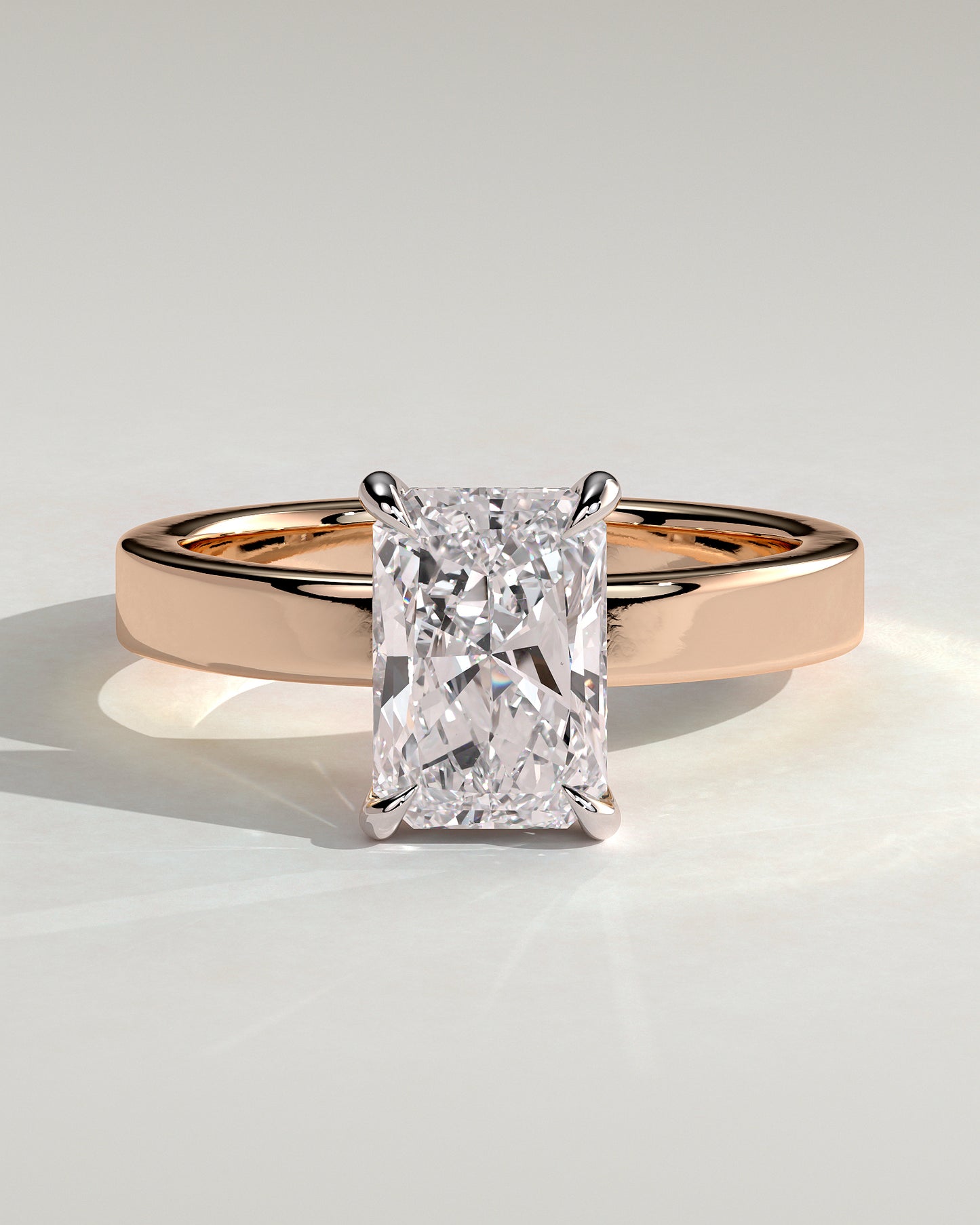 Aida - Radiant Claw Solitaire with Flat Cigar Band and Hidden Halo Engagement Ring - Rose Two-Tone - Rose Two-Tone 2ct