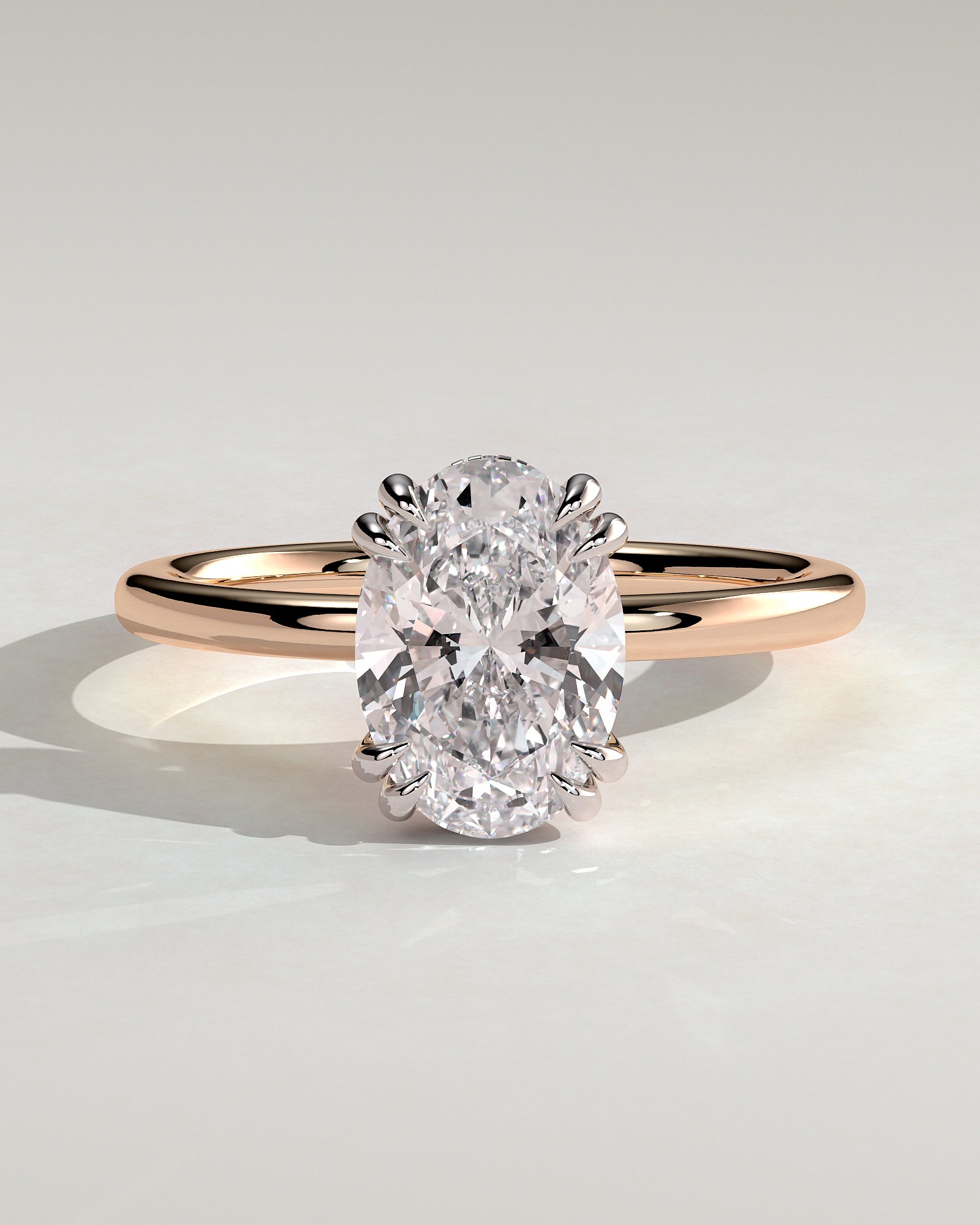 Avery - Oval Double Claw Solitaire with Hidden Halo Engagement Ring - Rose Two-Tone - Rose Two-Tone 2ct
