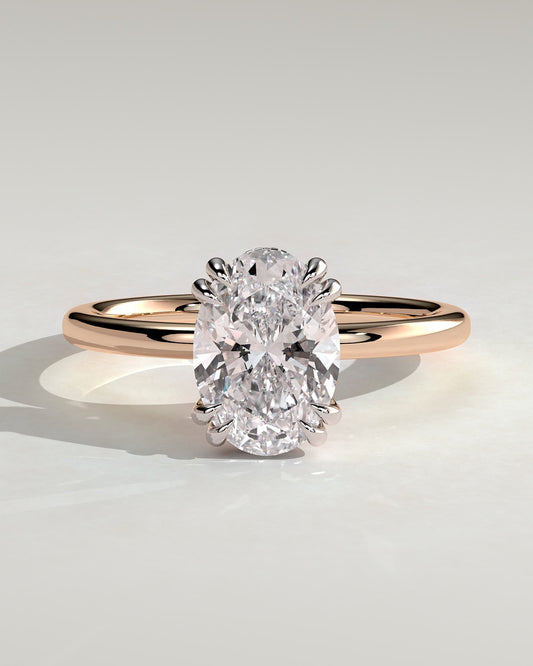 Avery - Oval Double Claw Solitaire with Hidden Halo Engagement Ring - Rose Two-Tone