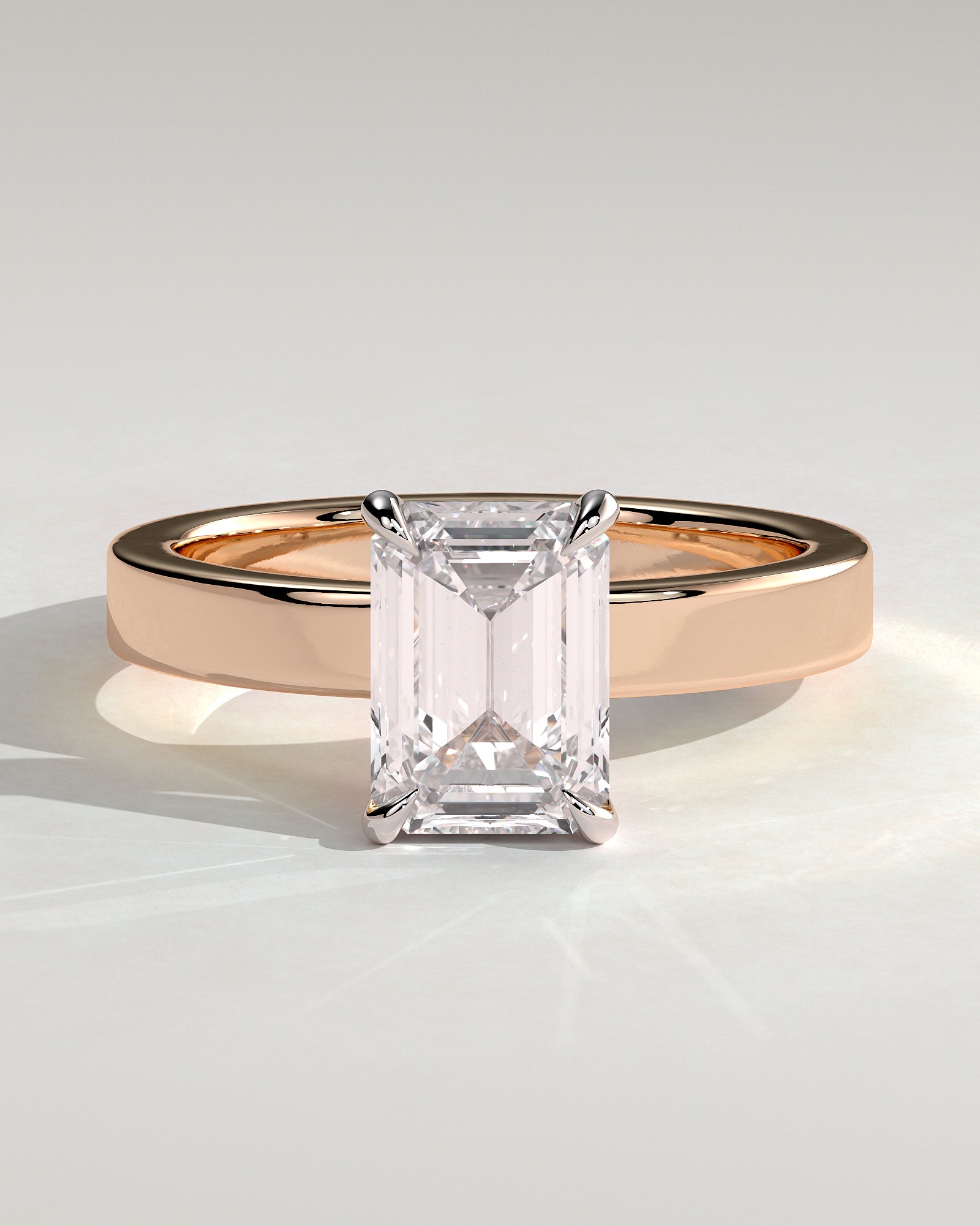 Carmella - Emerald Claw Solitaire with Flat Cigar Band and Hidden Halo Engagement Ring - Rose Two-Tone - Rose Two-Tone 2ct