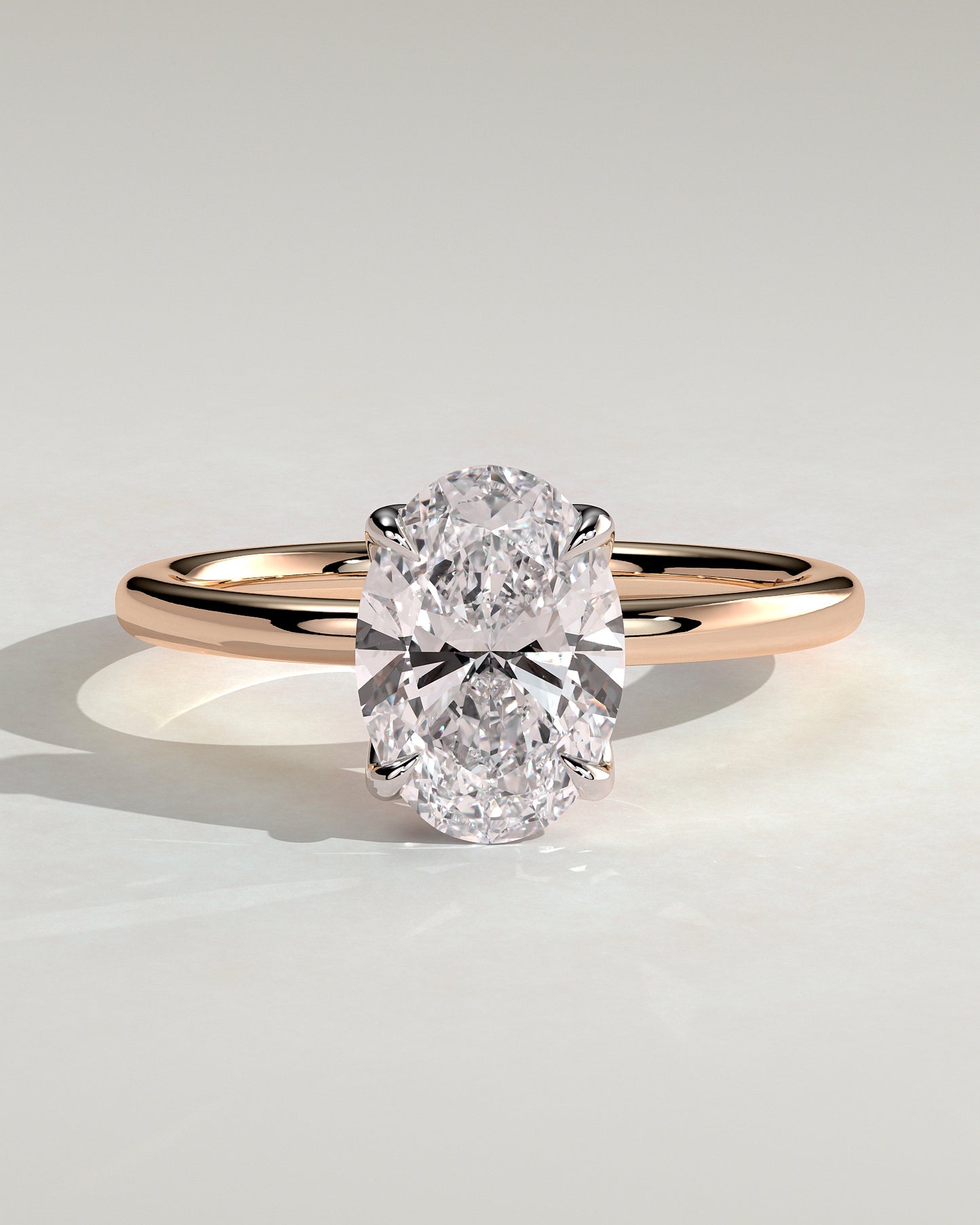 Ivy - Oval Claw Solitaire with Petal Gallery and Accented Tiara Detail Engagement Ring - Rose Two-Tone - Rose Two-Tone 2ct