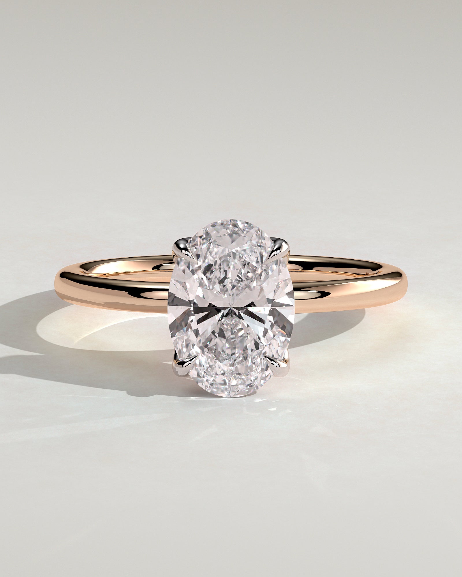 Ivy - Oval Claw Solitaire with Petal Gallery and Accented Tiara Detail Engagement Ring - Rose Two-Tone - Rose Two-Tone 2ct