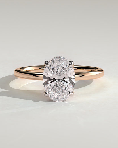 Ivy - Oval Claw Solitaire with Petal Gallery and Accented Tiara Detail Engagement Ring - Rose Two-Tone