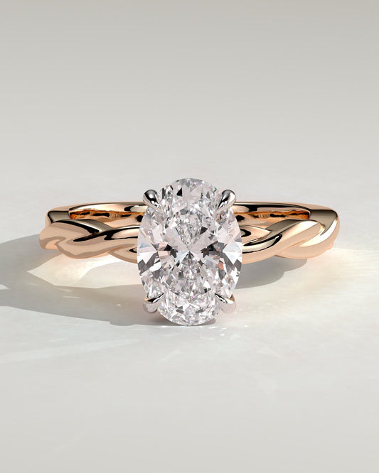Trinity - Oval Claw Solitaire with Twisted Band Engagement Ring - Rose Two-Tone
