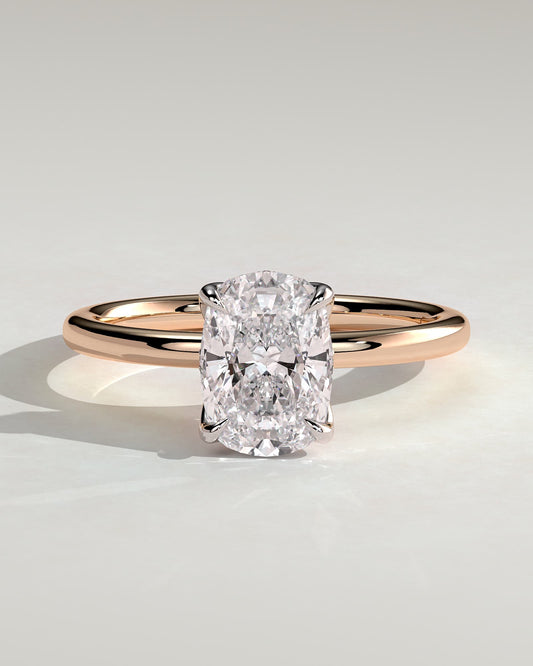Poppy - Elongated Cushion Claw Solitaire with Petal Gallery and Accented Tiara Detail Engagement Ring - Rose Two-Tone