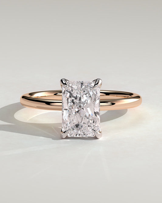 Aster - Radiant Claw Solitaire with Petal Gallery and Accented Tiara Detail Engagement Ring - Rose Two-Tone