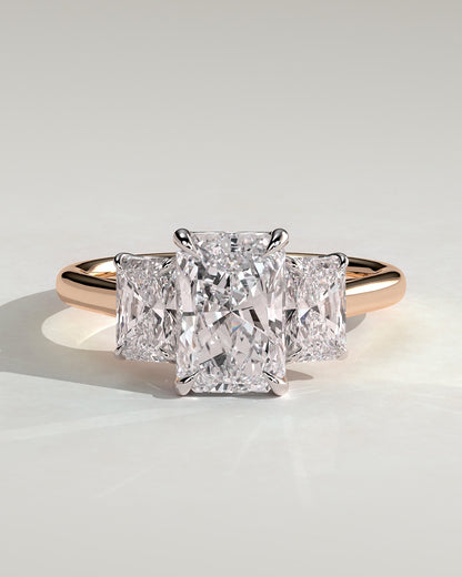 Ayla - Classic Radiant Claw Trilogy Engagement Ring - Rose Two-Tone