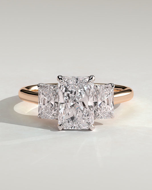 Ayla - Classic Radiant Claw Trilogy Engagement Ring - Rose Two-Tone