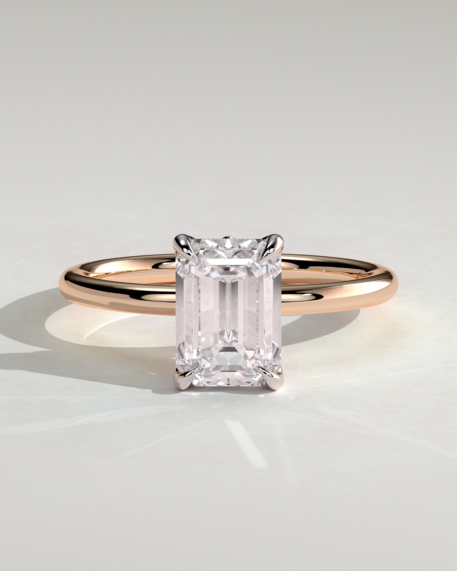 Dove - Emerald Claw Solitaire with Petal Gallery and Accent Leaf Detail Engagement Ring - Rose Two-Tone - Rose Two-Tone 2ct