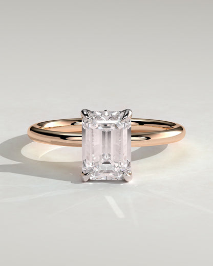 Dove - Emerald Claw Solitaire with Petal Gallery and Accent Leaf Detail Engagement Ring - Rose Two-Tone