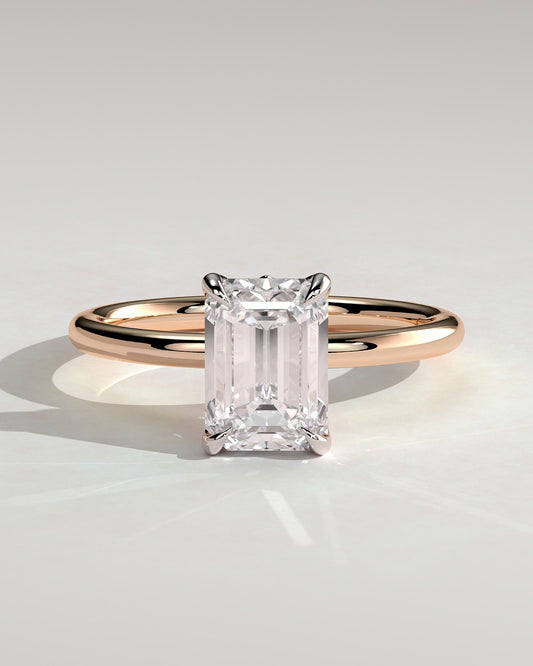 Dove - Emerald Claw Solitaire with Petal Gallery and Accent Leaf Detail Engagement Ring - Rose Two-Tone