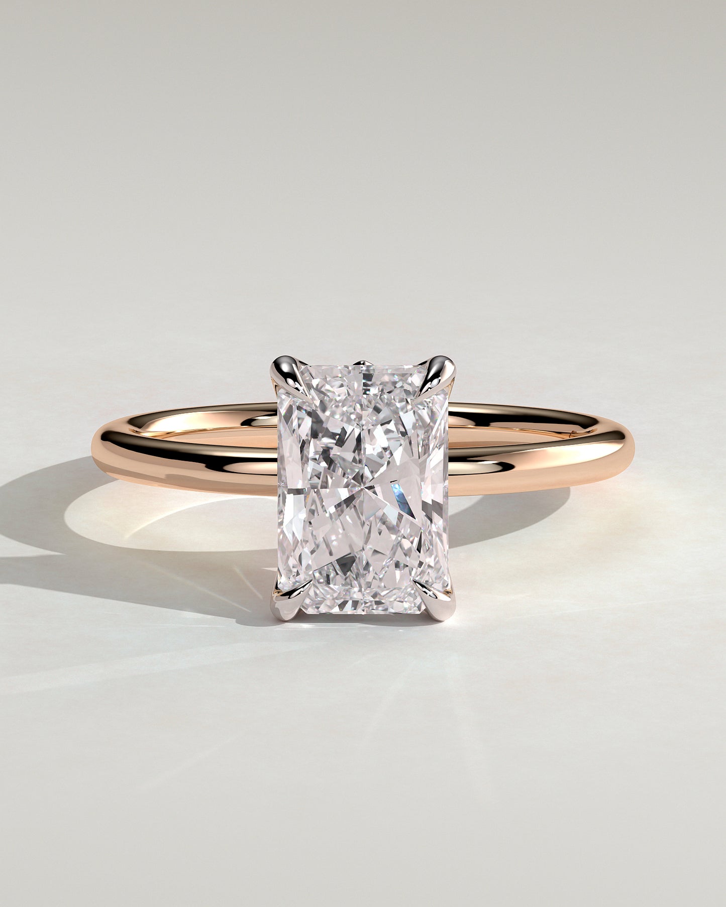 Evie - Radiant Claw Solitaire with Petal Gallery and Accent Leaf Detail Engagement Ring - Rose Two-Tone - Rose Two-Tone 2ct