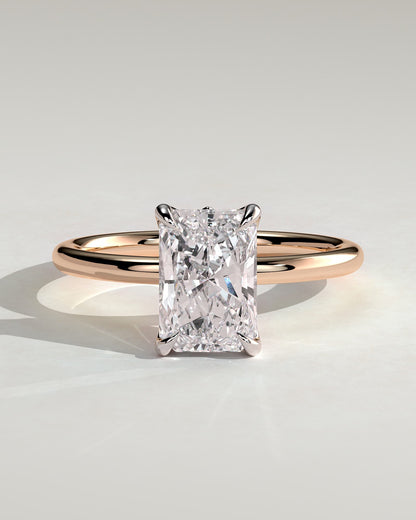 Evie - Radiant Claw Solitaire with Petal Gallery and Accent Leaf Detail Engagement Ring - Rose Two-Tone