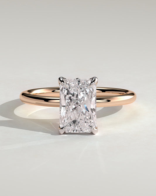 Evie - Radiant Claw Solitaire with Petal Gallery and Accent Leaf Detail Engagement Ring - Rose Two-Tone