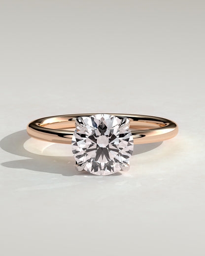 Joy - Round Claw Solitaire with Petal Gallery and Accent Leaf Detail Engagement Ring - Rose Two-Tone
