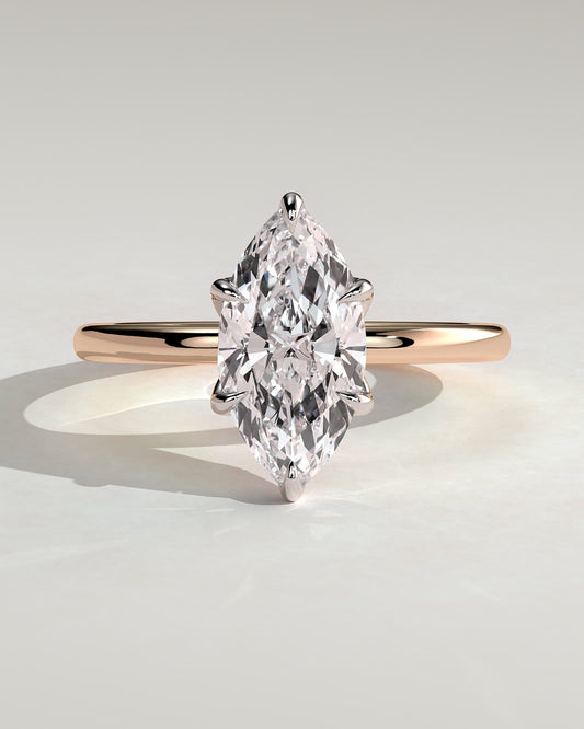 Robin - Marquise Claw Solitaire with Petal Gallery and Accent Leaf Detail Engagement Ring - Rose Two-Tone