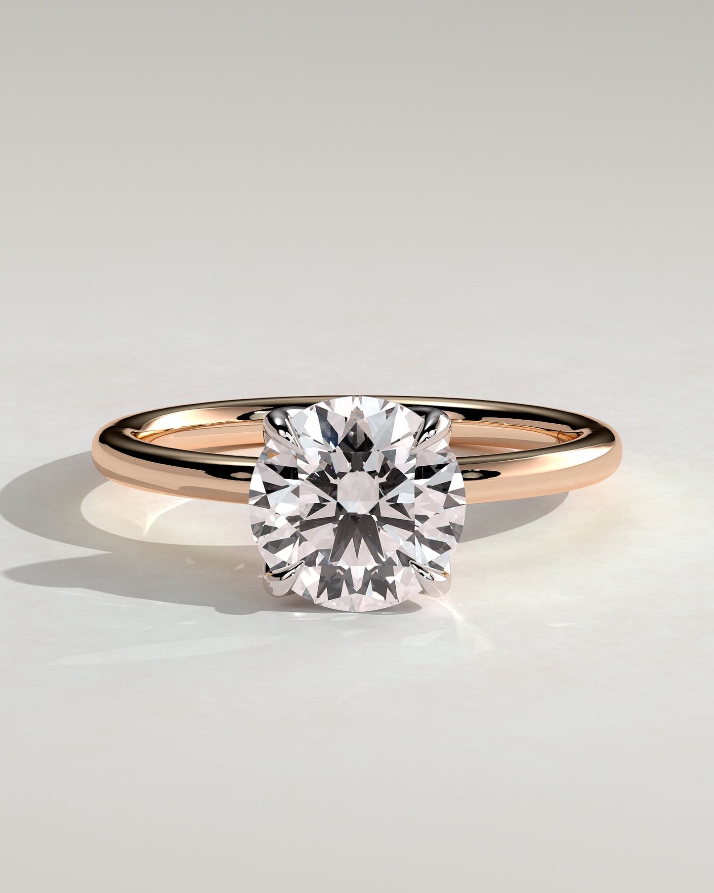 Brianna - Round Claw Solitaire with Petal Gallery, Accent Leaf Detail and Cathedral Setting Engagement Ring - Rose Two-Tone