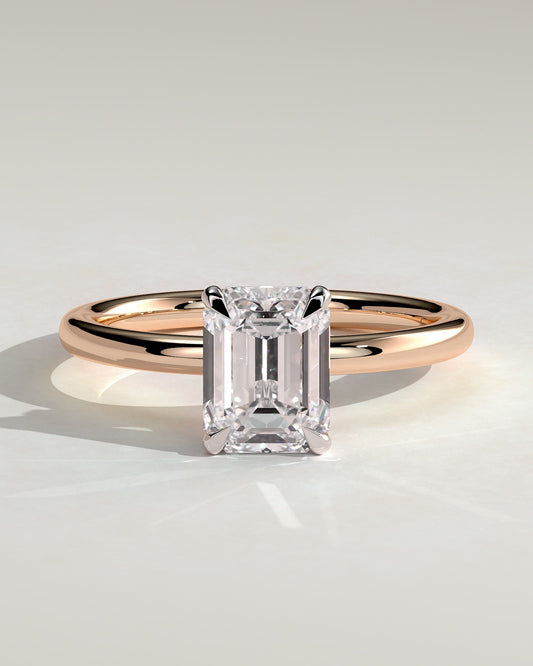 Miller - Emerald Claw Solitaire with Wrap Around Hidden Halo Engagement Ring - Rose Two-Tone