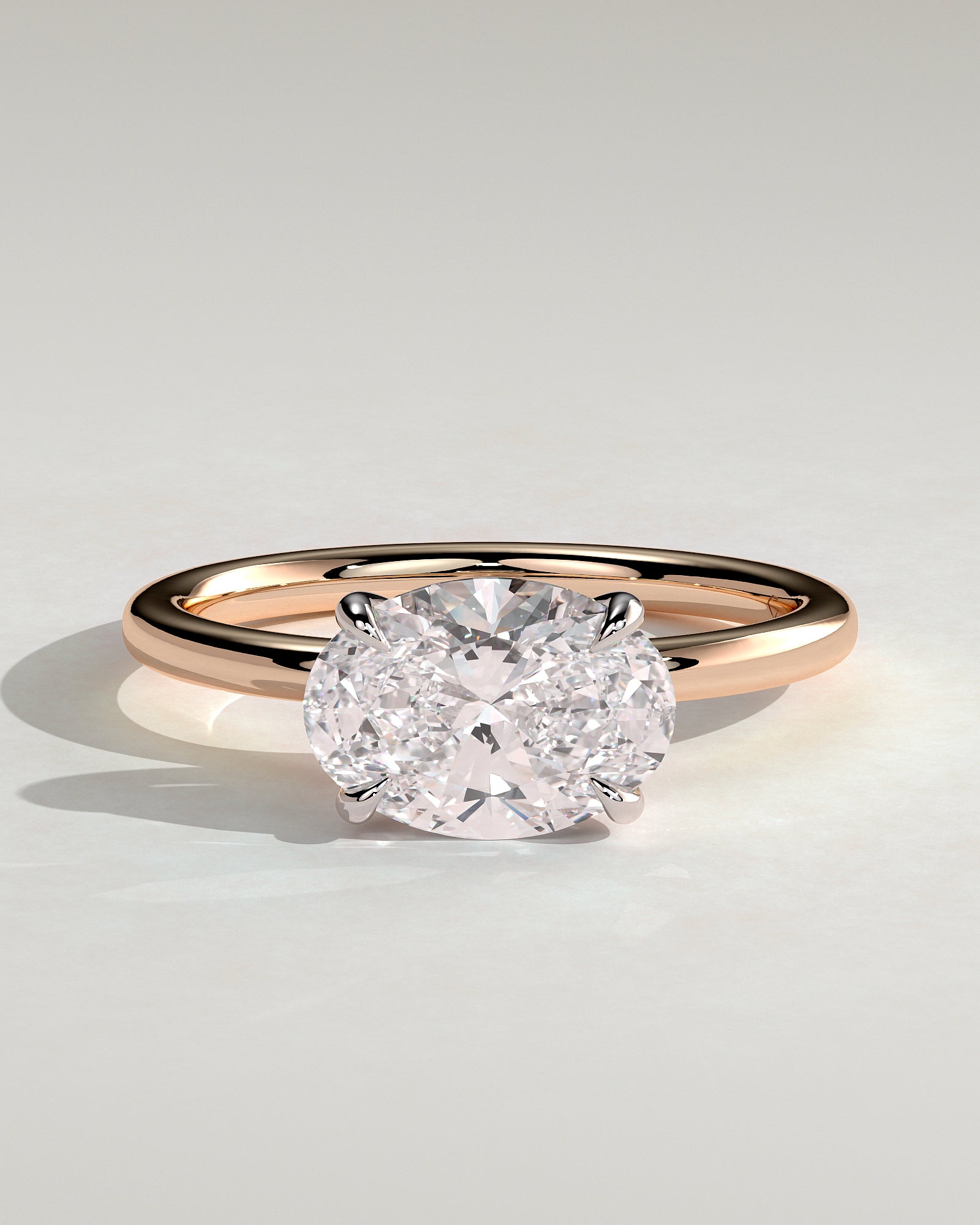 Dotti - Oval East West Claw Solitaire Engagement Ring - Rose Two-Tone - Rose Two-Tone 2ct