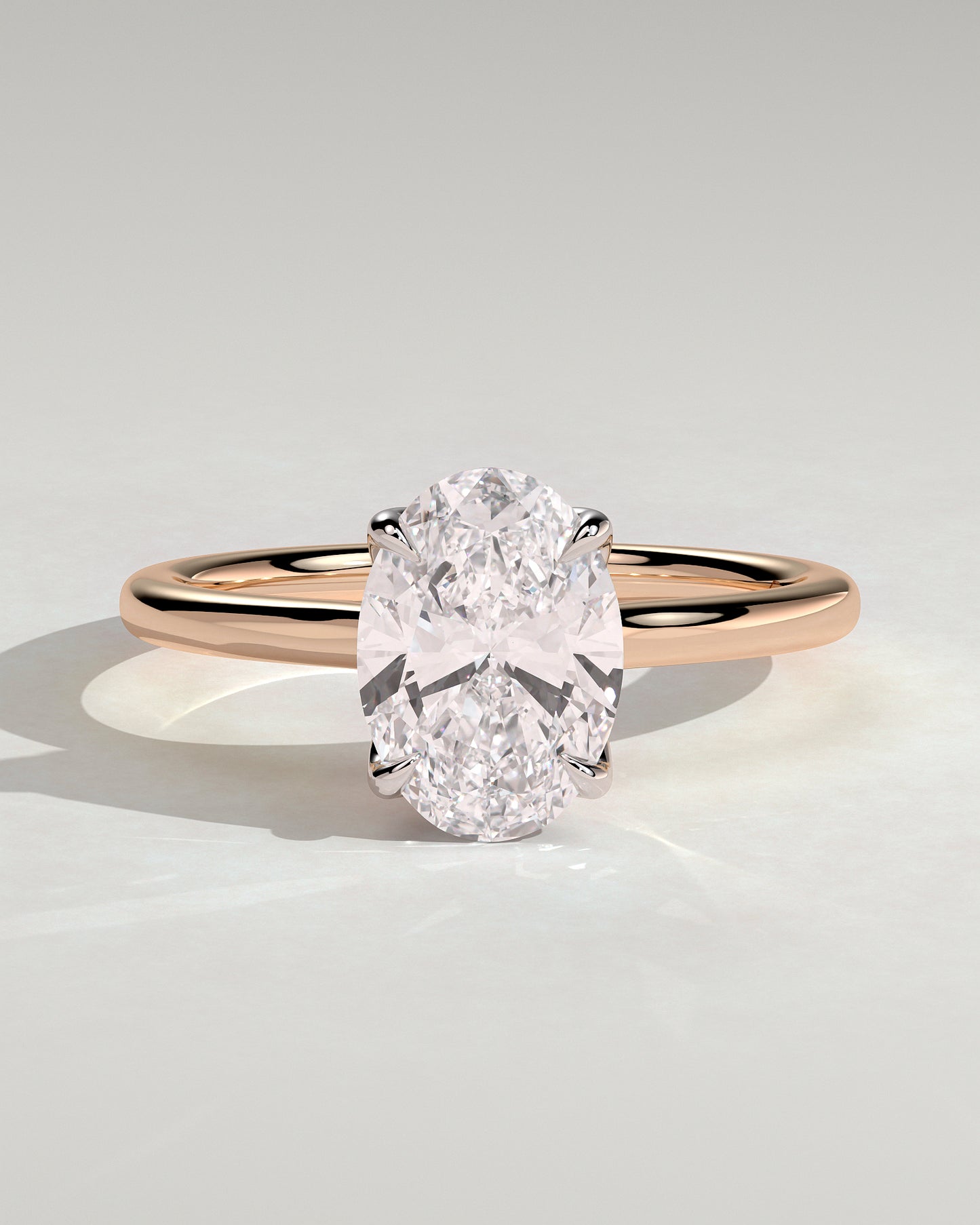 Erica - Oval Claw Solitaire with Petal Gallery, Accent Leaf Detail and Cathedral Setting Engagement Ring - Rose Two-Tone - Rose Two-Tone 2ct