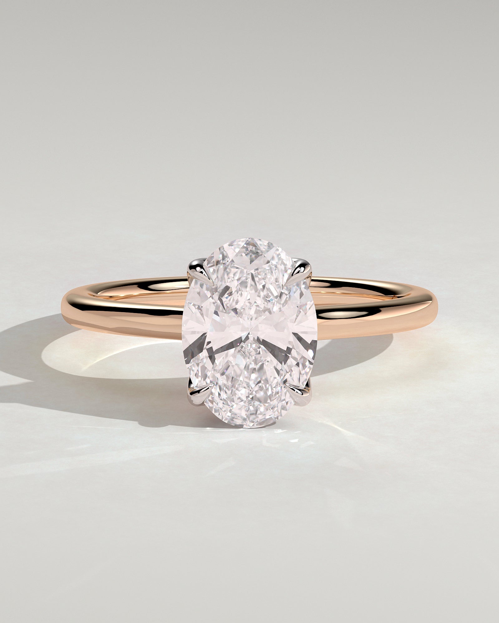 Erica - Oval Claw Solitaire with Petal Gallery, Accent Leaf Detail and Cathedral Setting Engagement Ring - Rose Two-Tone - Rose Two-Tone 2ct
