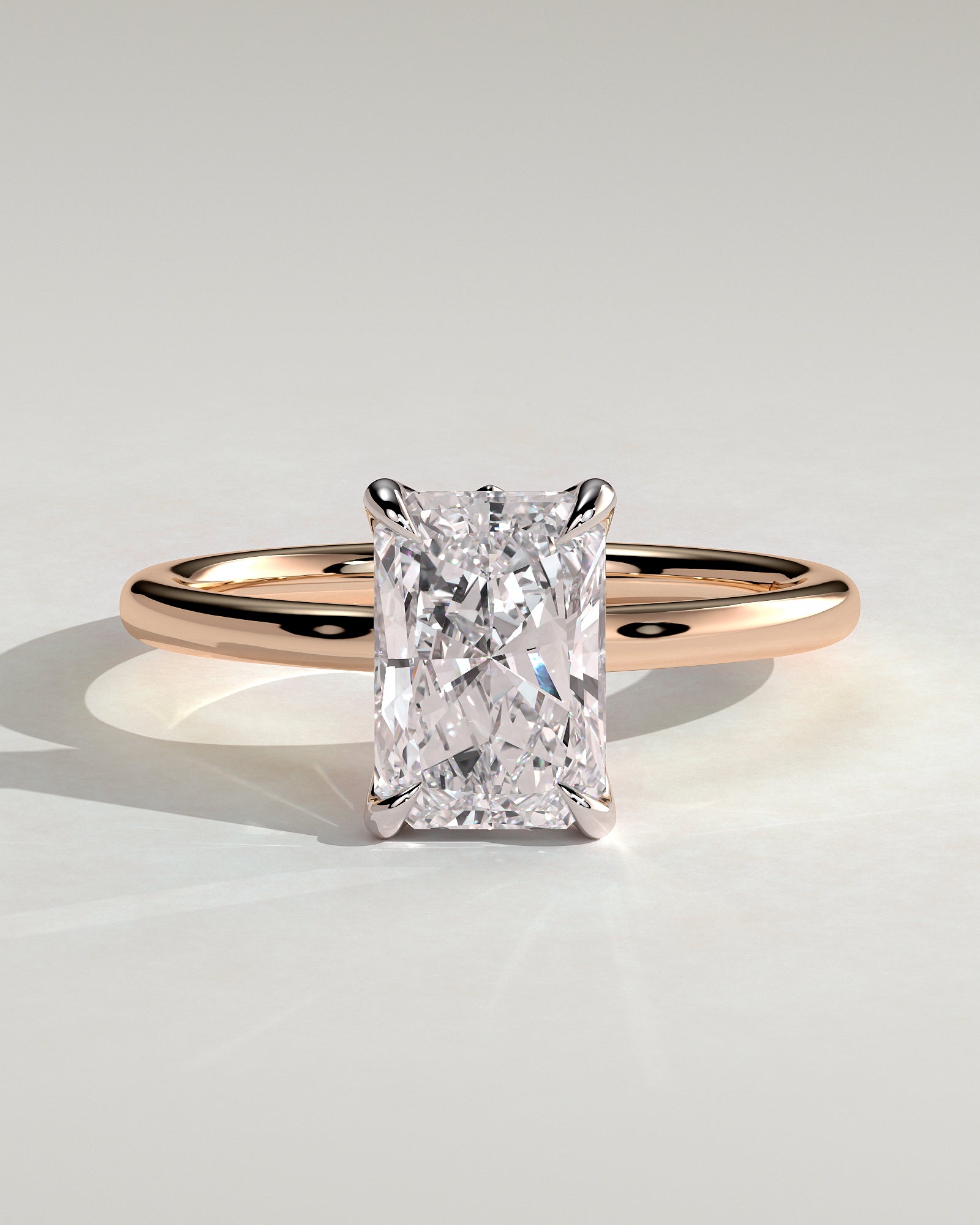 Harriet - Radiant Claw Solitaire with Petal Gallery, Accent Leaf Detail and Cathedral Setting Engagement Ring - Rose Two-Tone - Rose Two-Tone 2ct