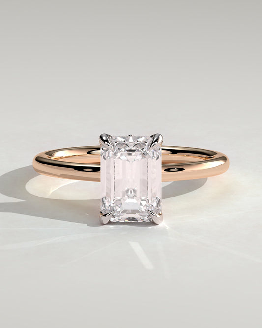 Rosalind - Emerald Claw Solitaire with Petal Gallery, Accent Leaf Detail and Cathedral Setting Engagement Ring - Rose Two-Tone