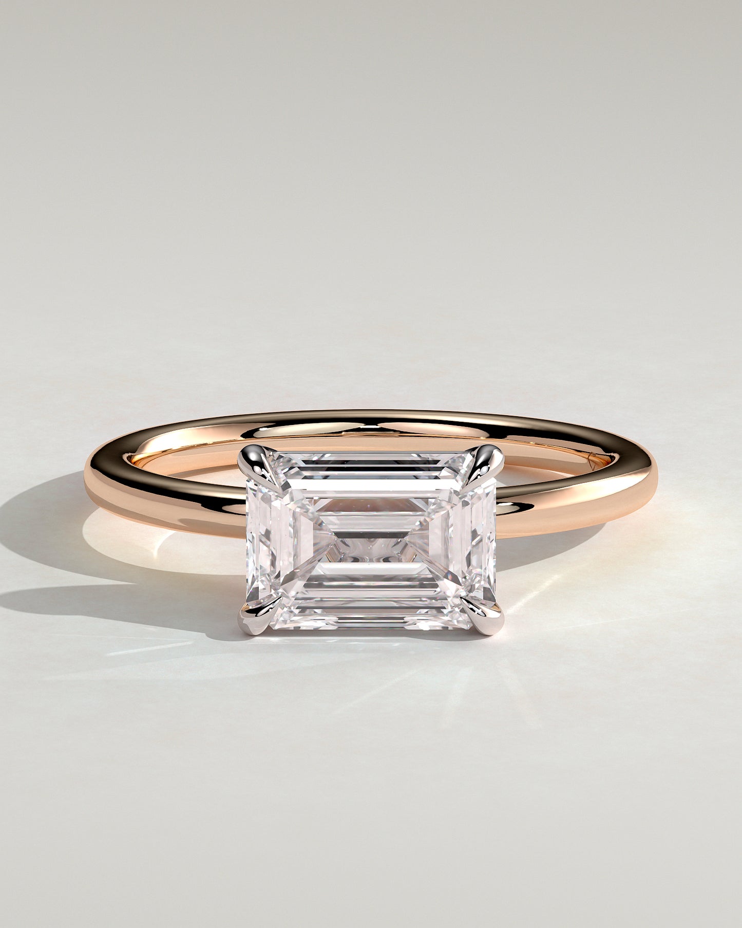 Debbie - Emerald East West Claw Solitaire Engagement Ring - Rose Two-Tone - Rose Two-Tone 2ct