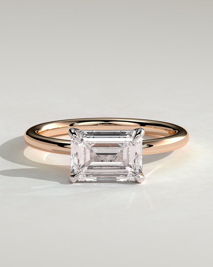 Debbie - Emerald East West Claw Solitaire Engagement Ring - Rose Two-Tone
