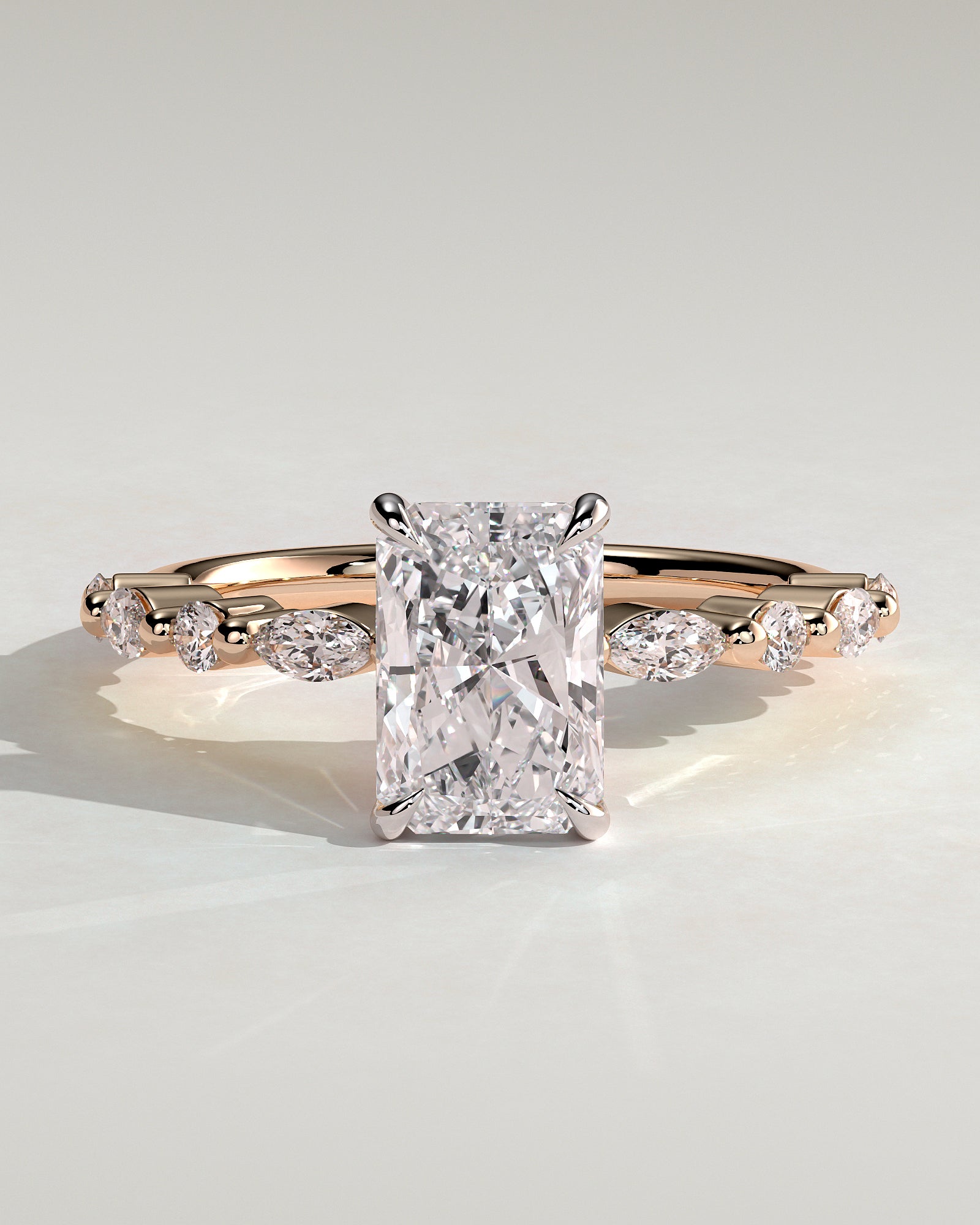 Dayna - Radiant Claw Solitaire with Marquise and Round Accent Stones Engagement Ring - Rose Two-Tone - Rose Two-Tone 2ct