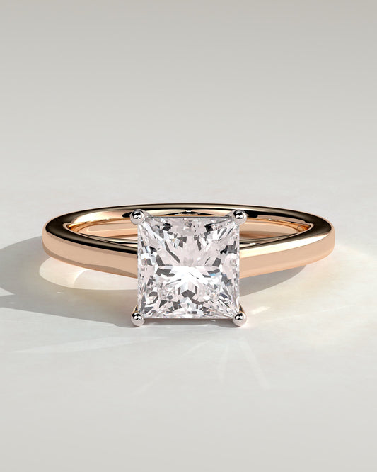 Lilith - Princess Claw Solitaire with Flat Band and Cathedral High Setting Engagement Ring - Rose Two-Tone