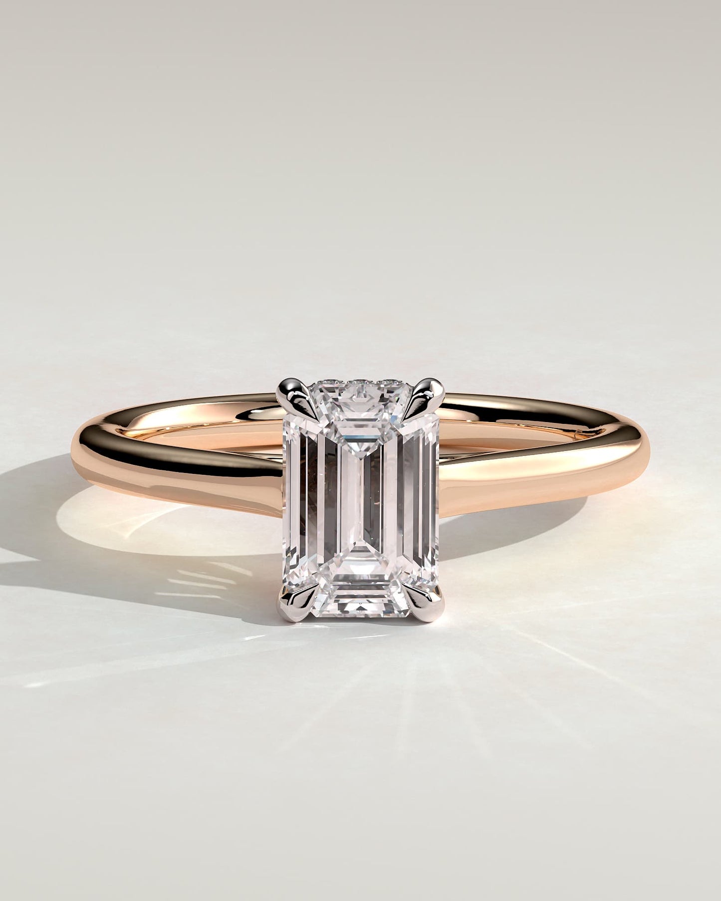 Jane - Emerald Claw Solitaire with Hidden Halo and Cathedral High Setting Engagement Ring - Rose Two-Tone