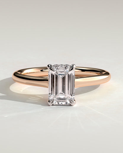 Jane - Emerald Claw Solitaire with Hidden Halo and Cathedral High Setting Engagement Ring - Rose Two-Tone