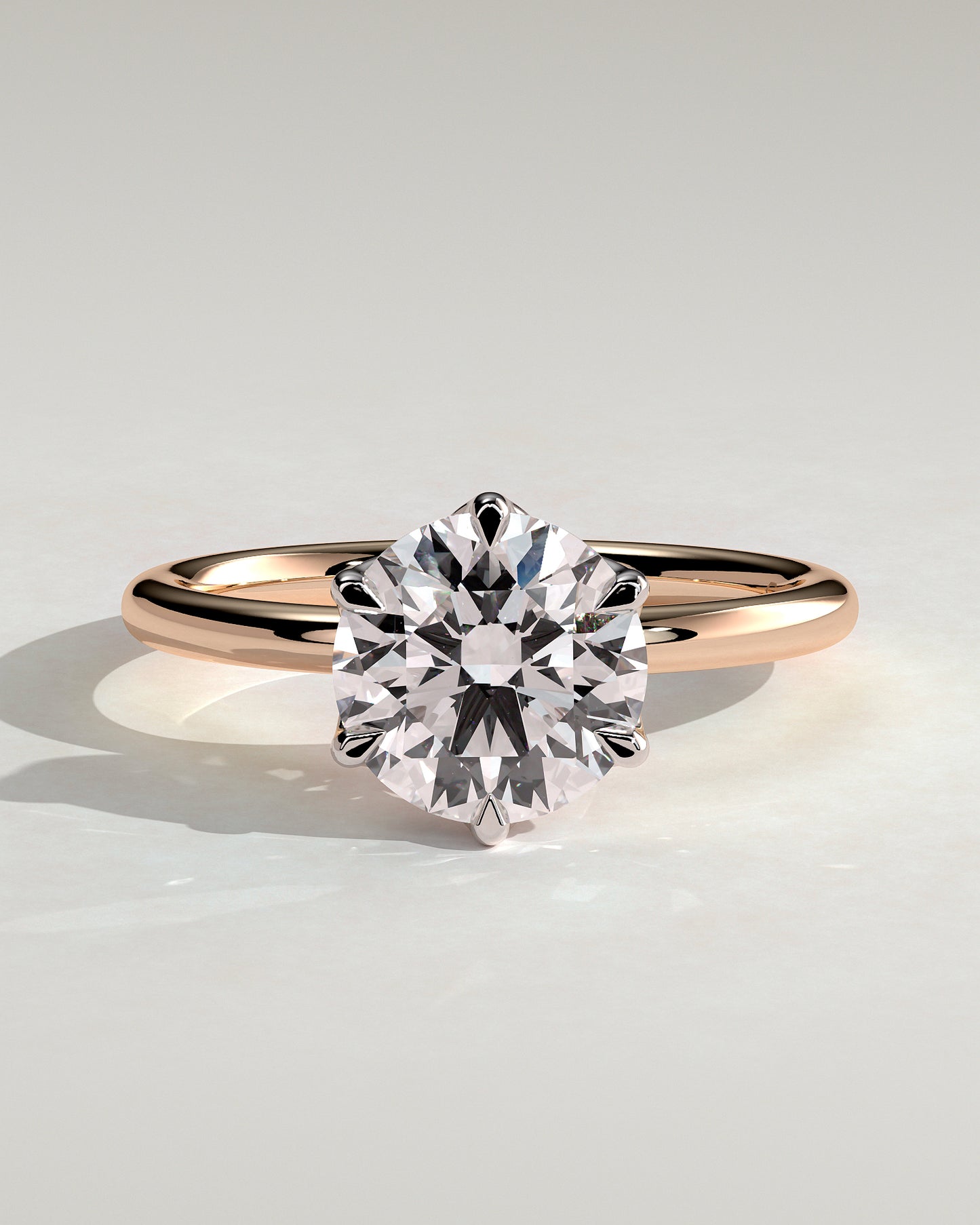 Iris - Round Claw Solitaire with Petal Gallery Engagement Ring - Rose Two-Tone - Rose Two-Tone 2ct