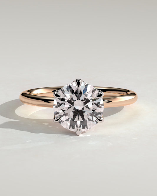 Iris - Round Claw Solitaire with Petal Gallery Engagement Ring - Rose Two-Tone