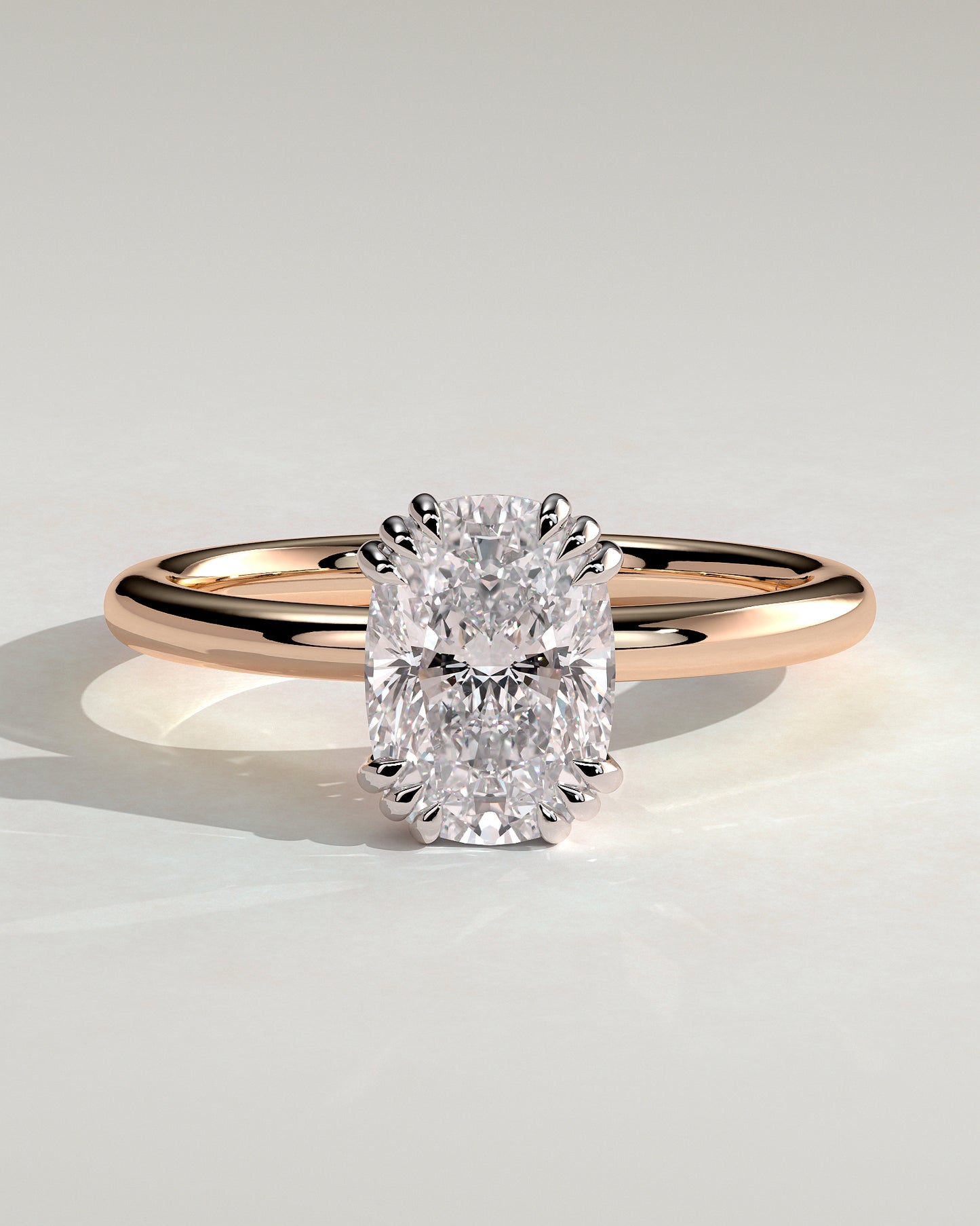 Helena - Elongated Cushion Triple Claw Solitaire Engagement Ring - Rose Two-Tone - Rose Two-Tone 2ct