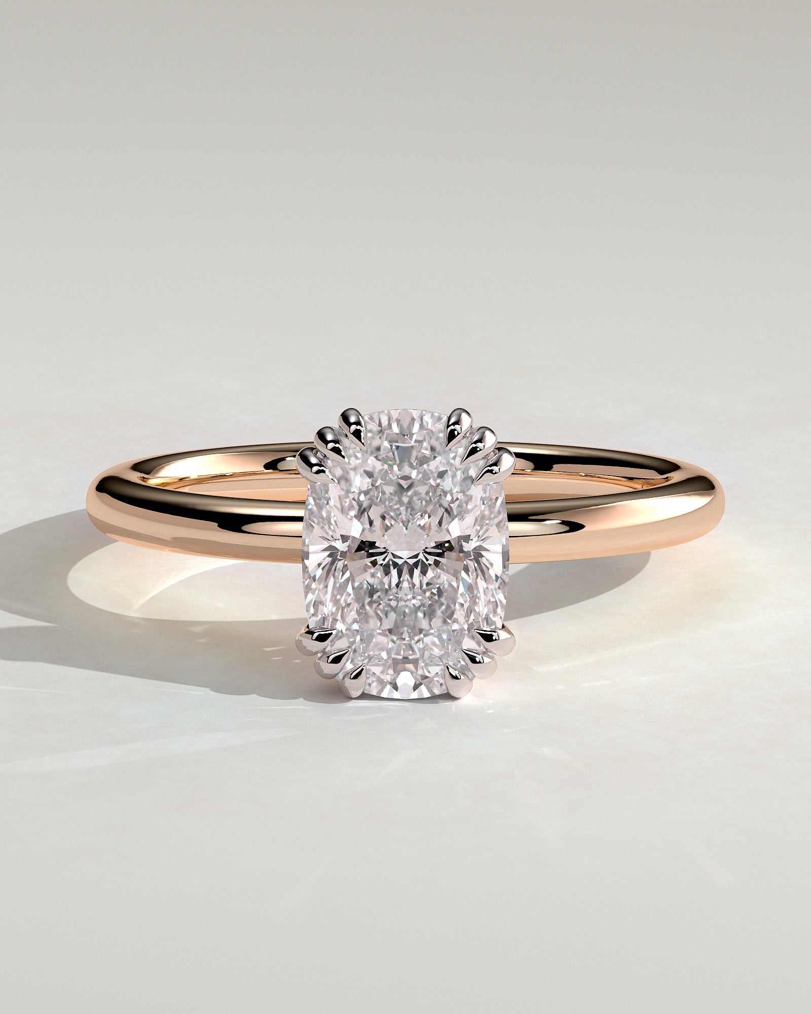 Helena - Elongated Cushion Triple Claw Solitaire Engagement Ring - Rose Two-Tone - Rose Two-Tone 2ct