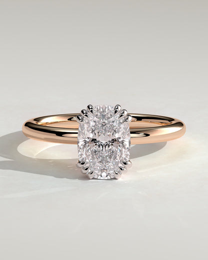 Helena - Elongated Cushion Triple Claw Solitaire Engagement Ring - Rose Two-Tone