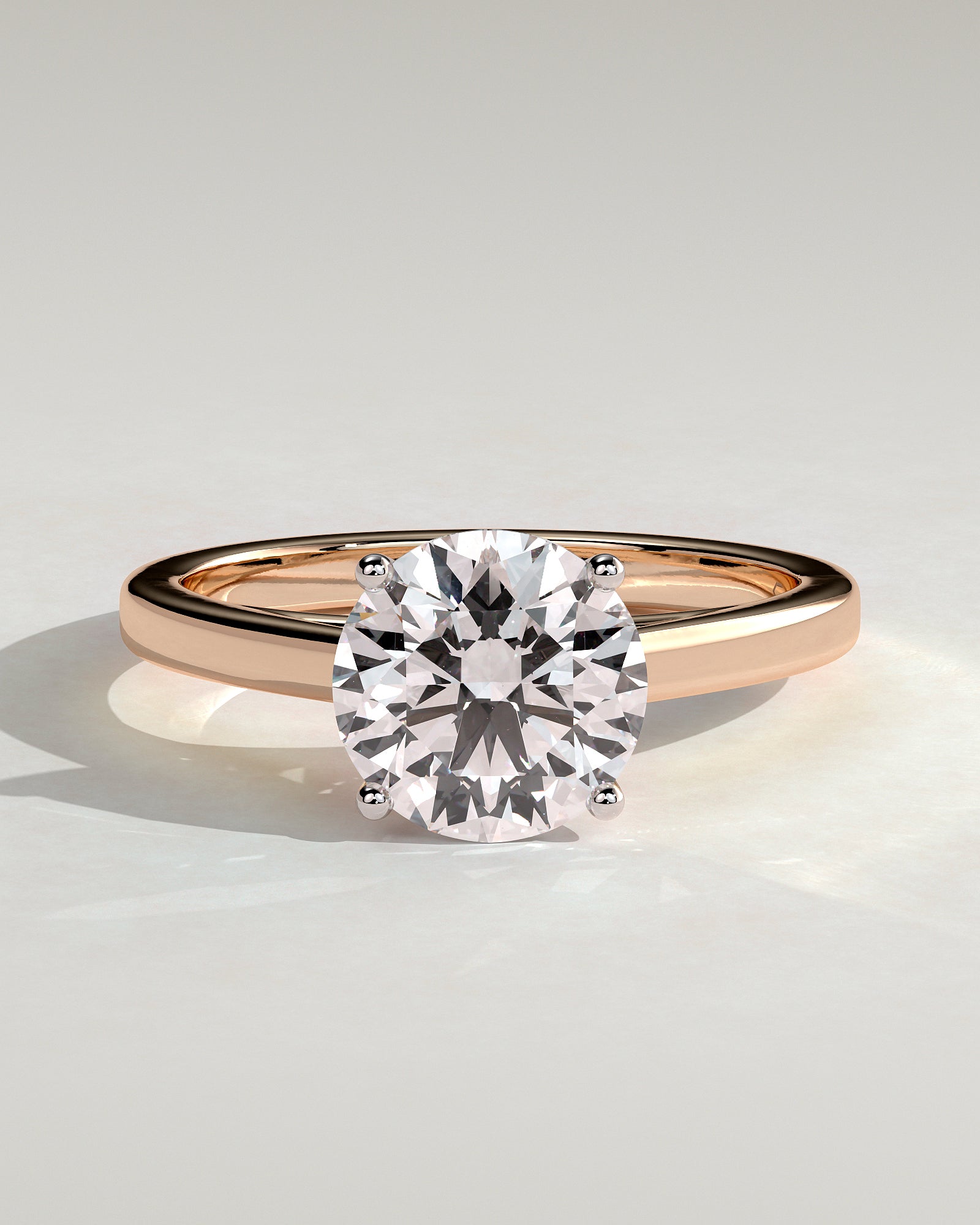 Georgia - Round Claw Solitaire with Flat Band and Cathedral High Setting Engagement Ring - Rose Two-Tone - Rose Two-Tone 2ct