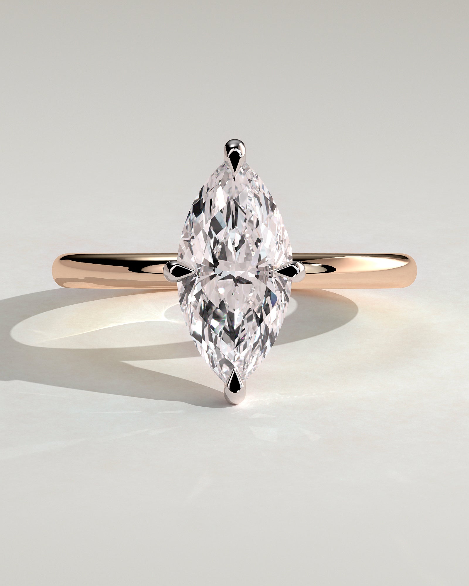 Genevieve - Marquise Claw Solitaire Engagement Ring - Rose Two-Tone - Rose Two-Tone 2ct