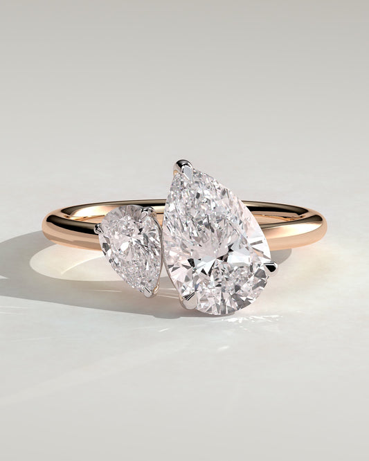 Francesca - Pear and Pear Claw Toi et Moi Engagement Ring - Rose Two-Tone