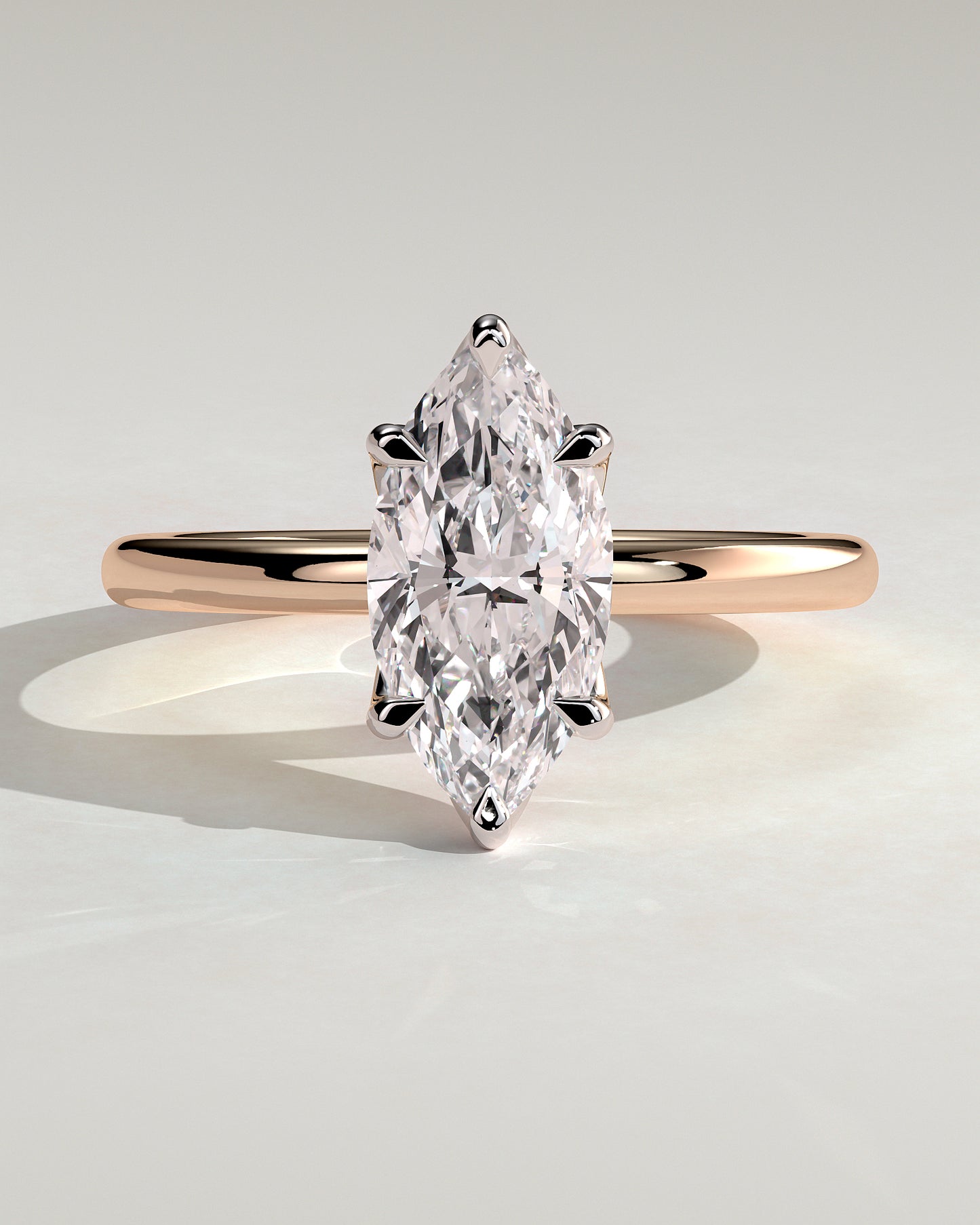 Eve - Marquise Claw Solitaire with Petal Gallery Engagement Ring - Rose Two-Tone - Rose Two-Tone 2ct